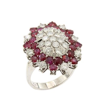 Anello in Oro Bianco 18kt Diamanti e Rubini