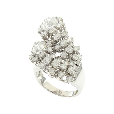 Anello in Oro Bianco 18kt Due Diamanti Taglio a Cuore