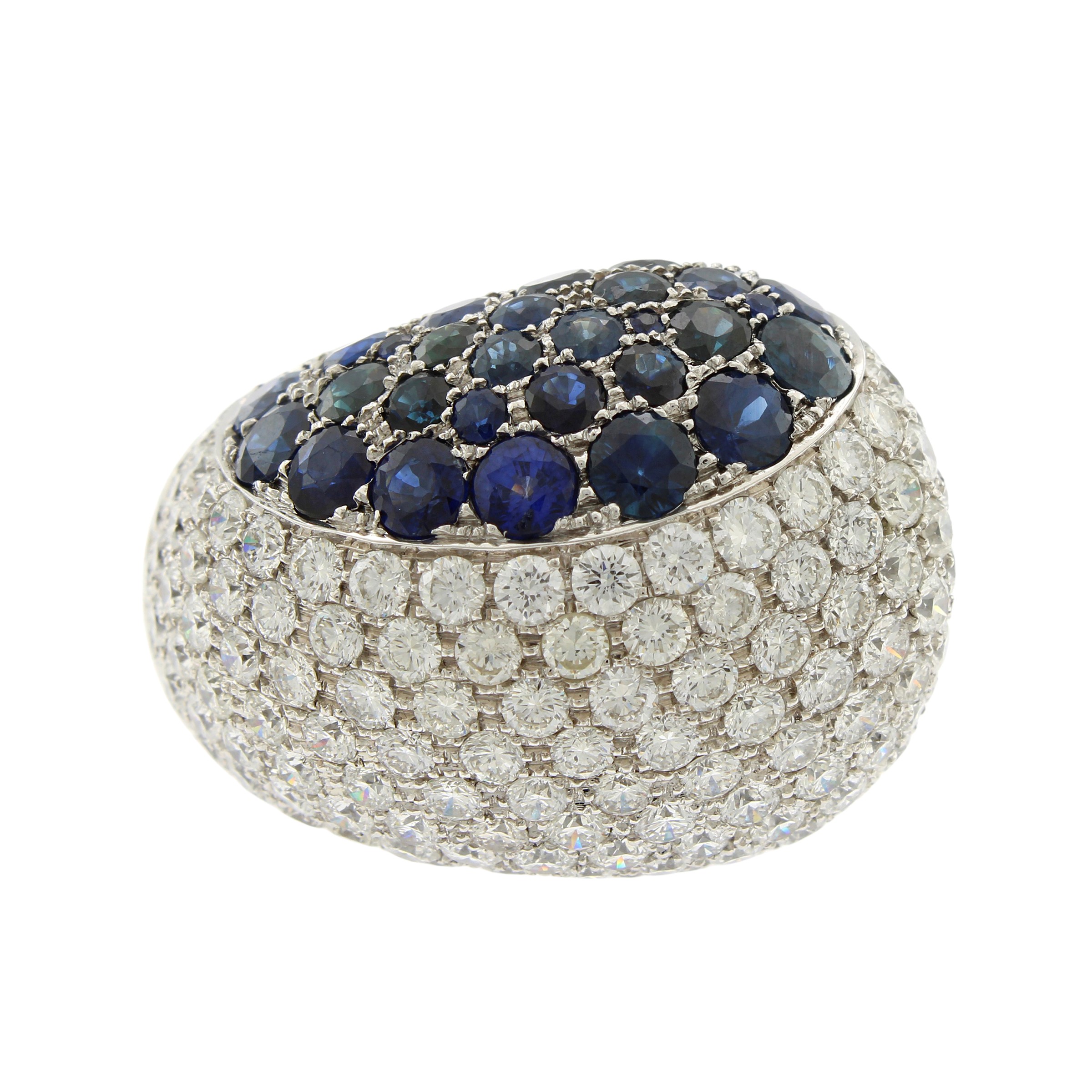 Anello in oro bianco 18kt diamanti e zaffiri