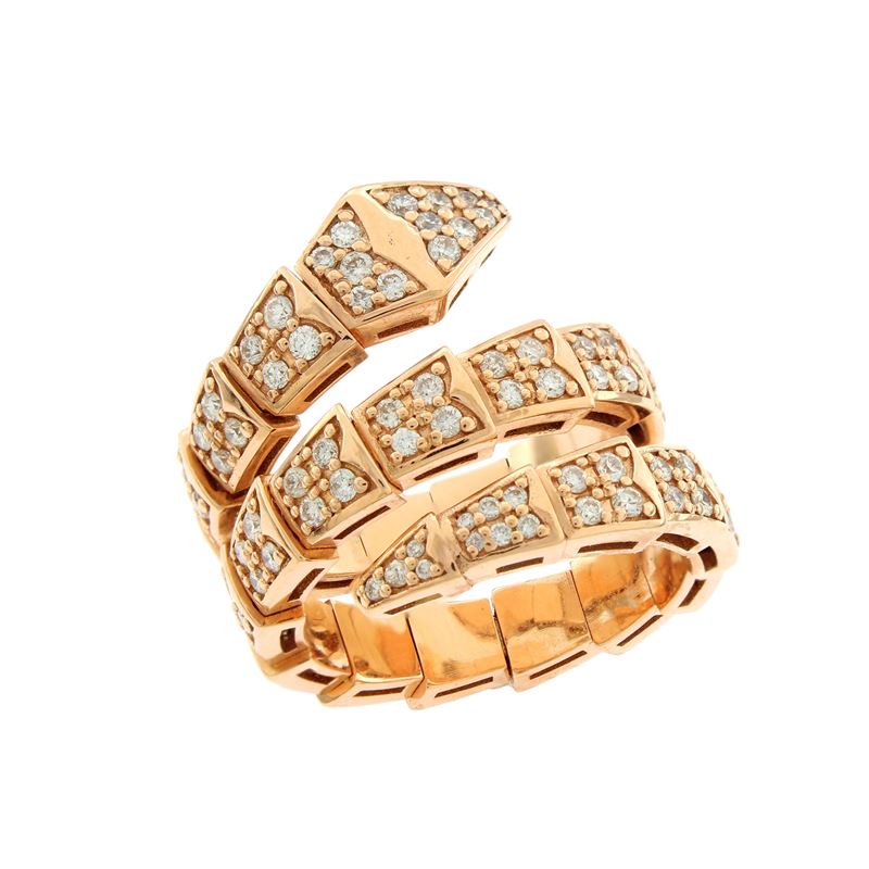 Anello a Serpente in Oro Rosa 18kt e Diamanti