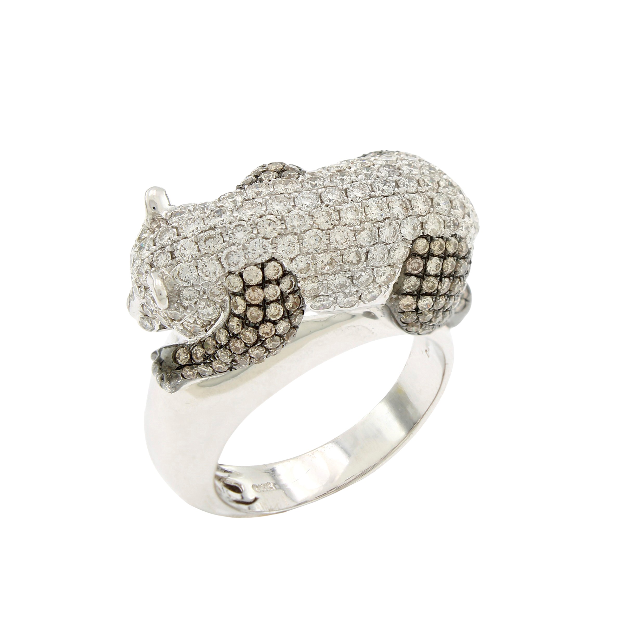 Anello con Orsetto in Oro Bianco e Nero 18kt