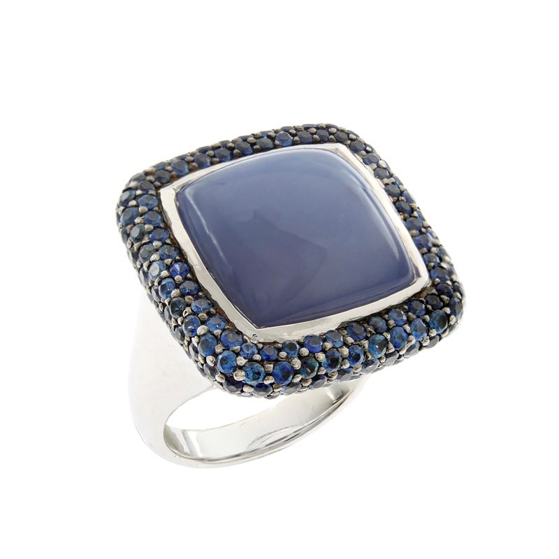 Crivelli Anello in Oro Bianco 18kt Calcedonio Blu