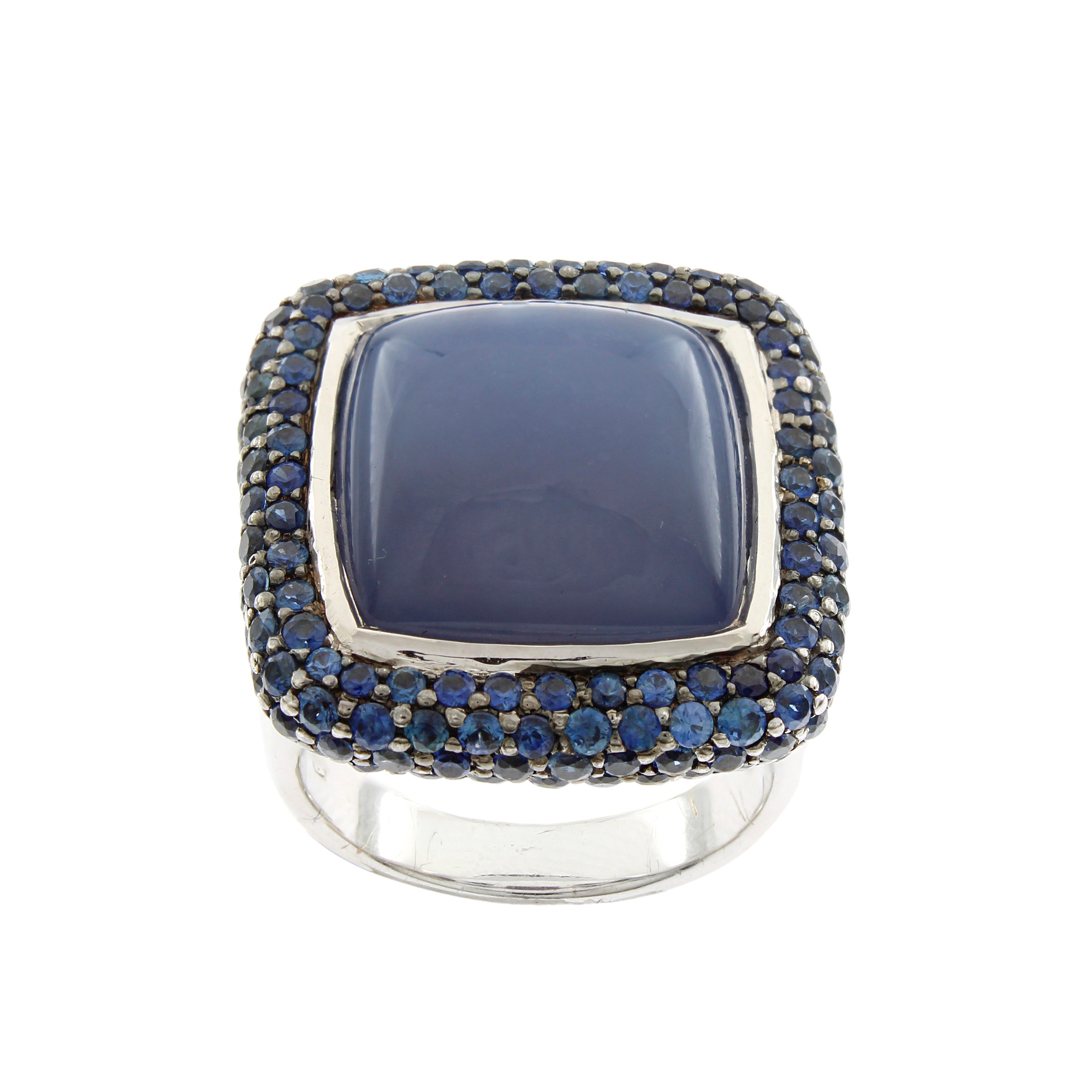 Crivelli Anello in Oro Bianco 18kt Calcedonio Blu