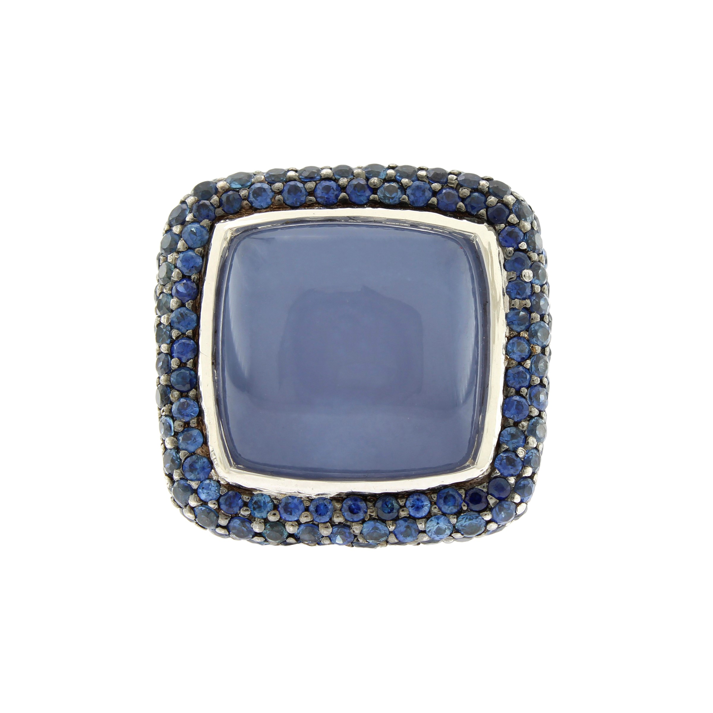 Crivelli Anello in Oro Bianco 18kt Calcedonio Blu