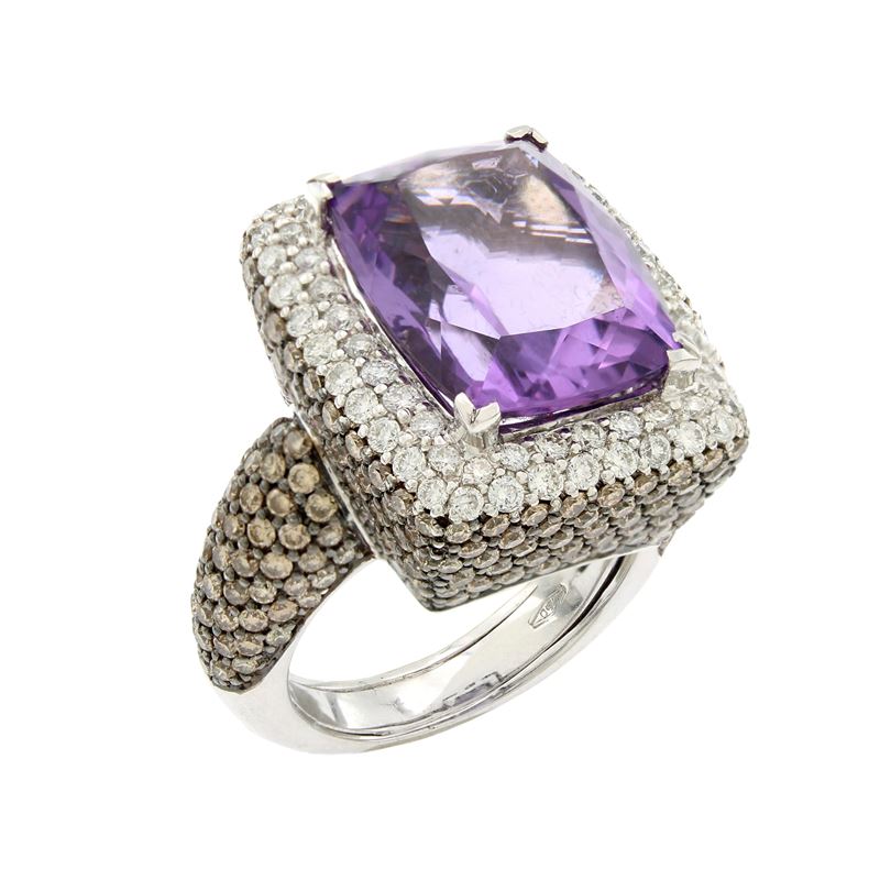 Crivelli Anello in Oro Bianco 18kt Ametista e Diamanti