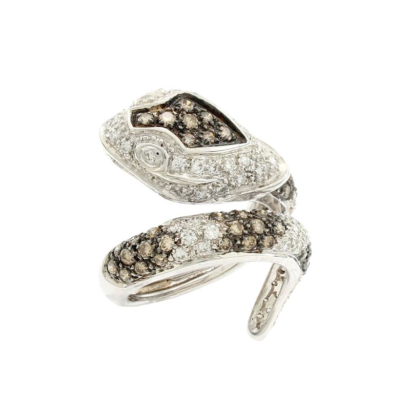 Anello a Serpente in Oro Bianco 18kt e Diamanti