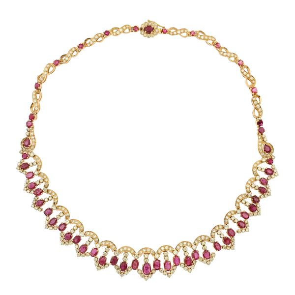 Girocollo in oro giallo 18kt diamanti e rubini