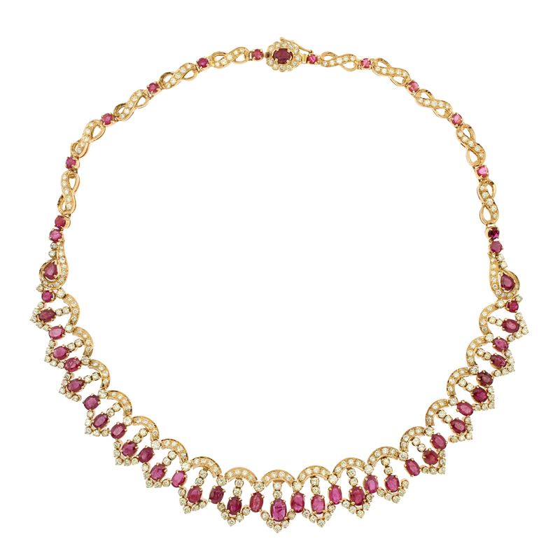Girocollo in Oro Giallo 18kt Diamanti e Rubini