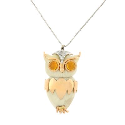 Pendente Gufo in Oro Giallo 18kt e Avorio