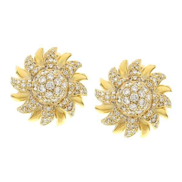 18kt yellow gold and diamonds sunflower earrings