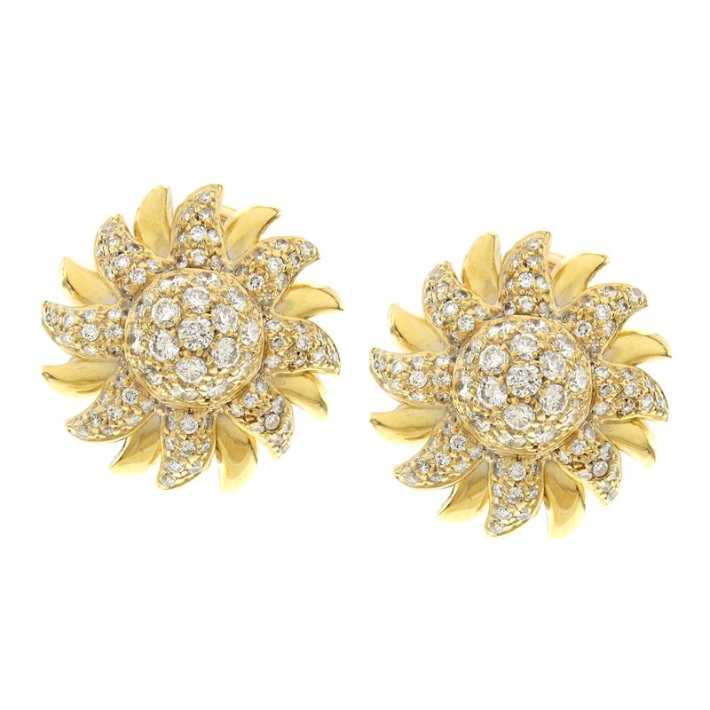 Orecchini Girasole in Oro Giallo 18kt e Diamanti