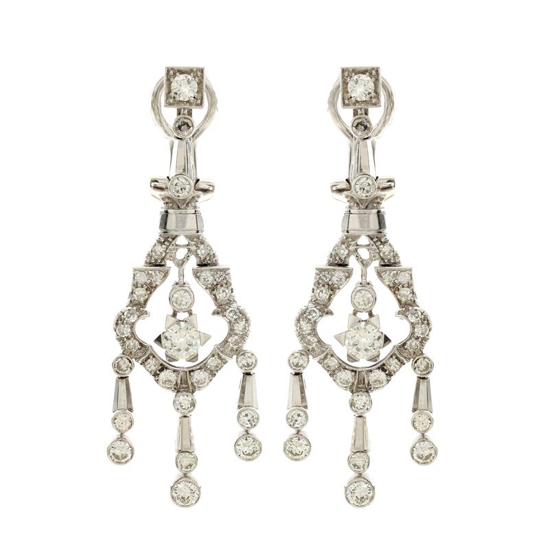 Orecchini Pendenti in Oro Bianco 18kt e Diamanti