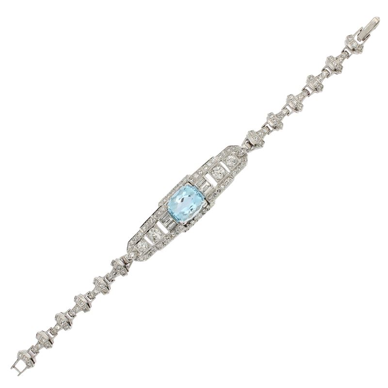 Bracciale in Oro Bianco 18kt Acquamarina e Diamanti
