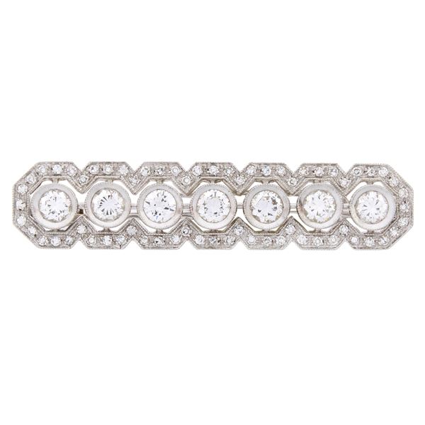 Spilla rettangolare in oro bianco 18kt e diamanti