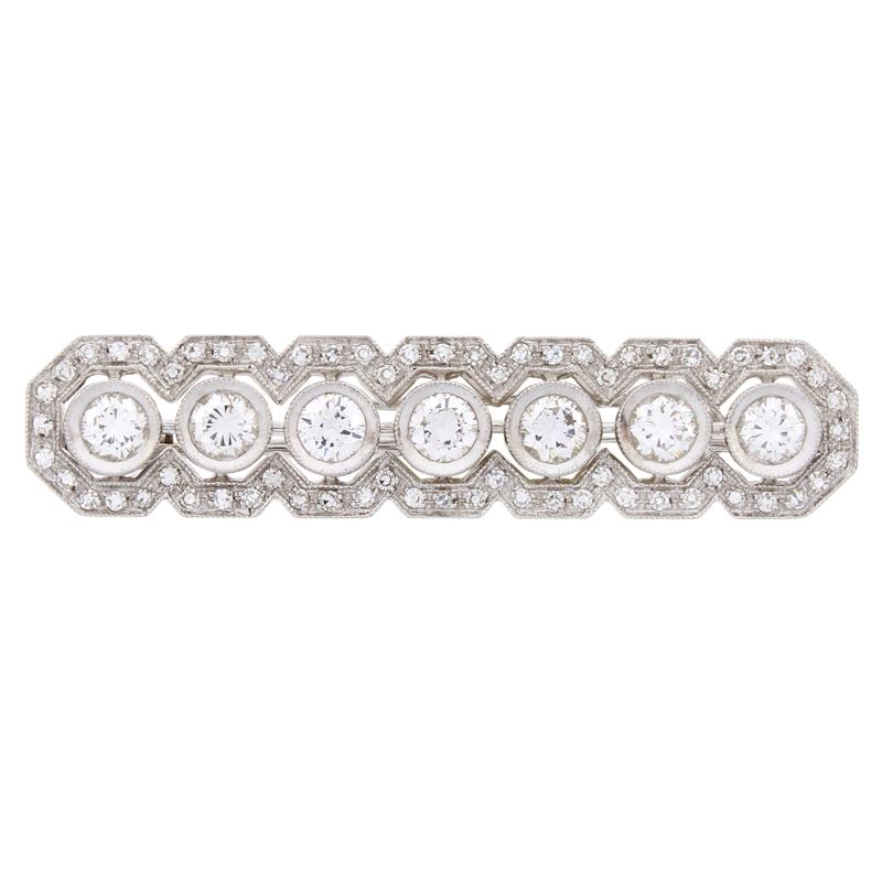 Spilla Rettangolare in Oro Bianco 18kt e Diamanti