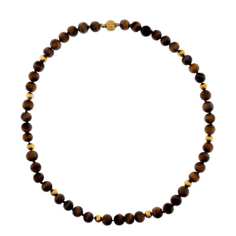 Collana ad un filo di sfere in occhio di tigre