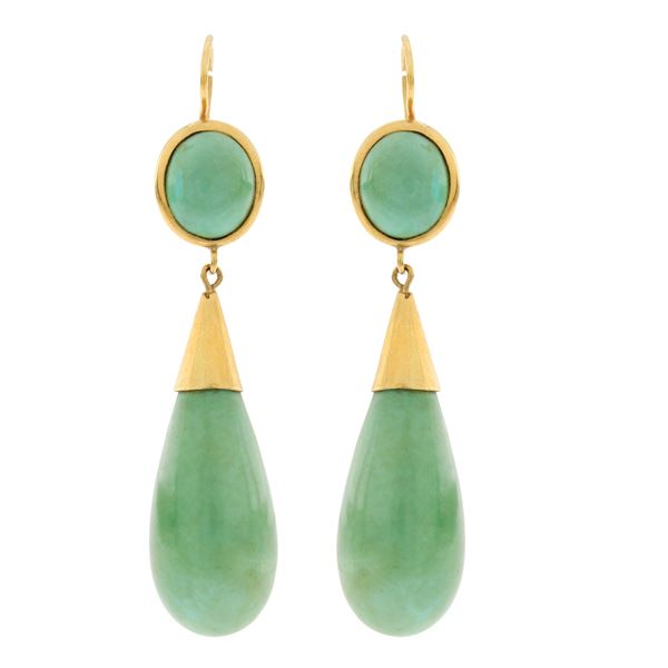 18kt yellow gold and natural turquoises pendant earrings