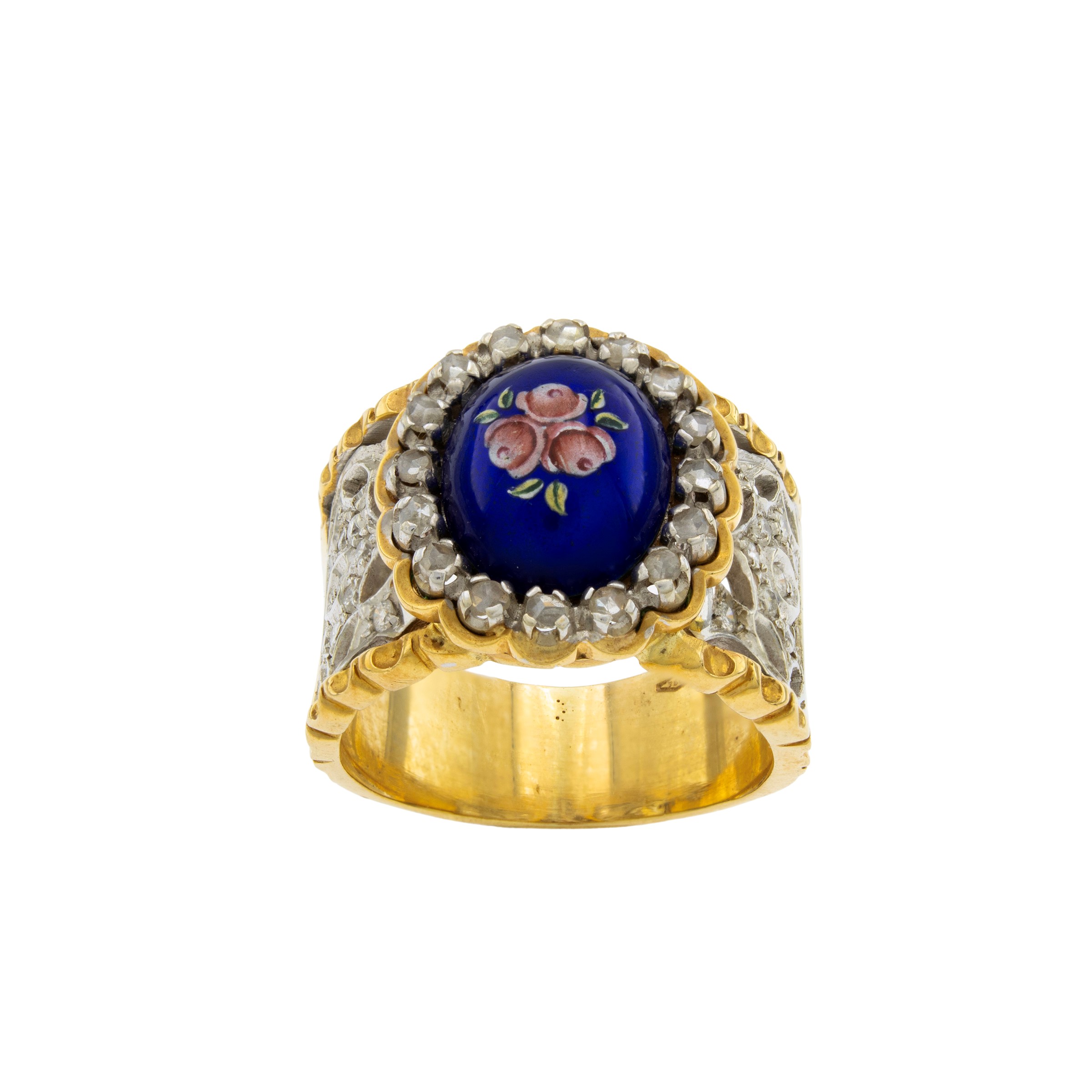 Anello in Oro Giallo e Bianco 18kt con Smalto Policromo