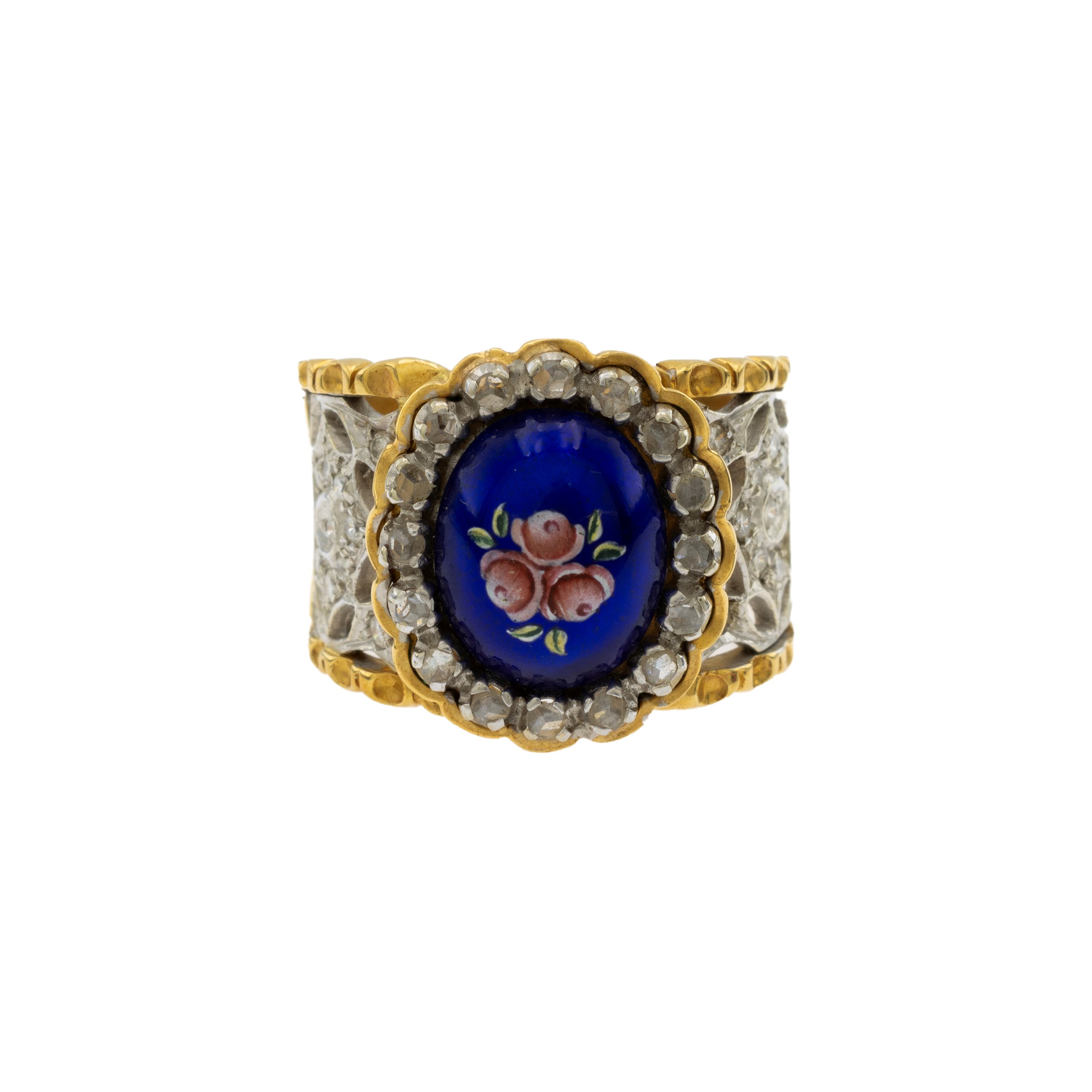 Anello in Oro Giallo e Bianco 18kt con Smalto Policromo