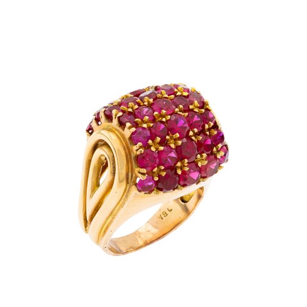 Anello a ponte in oro rosa 18kt e rubini