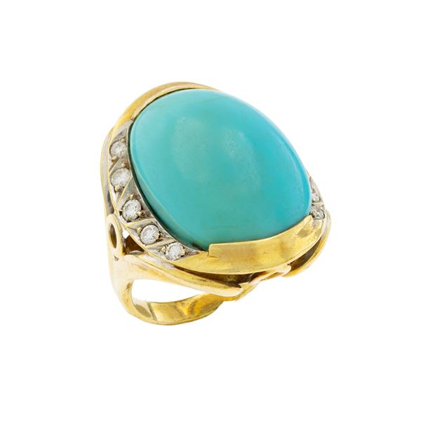 18kt yellow gold and natural turquoise ring