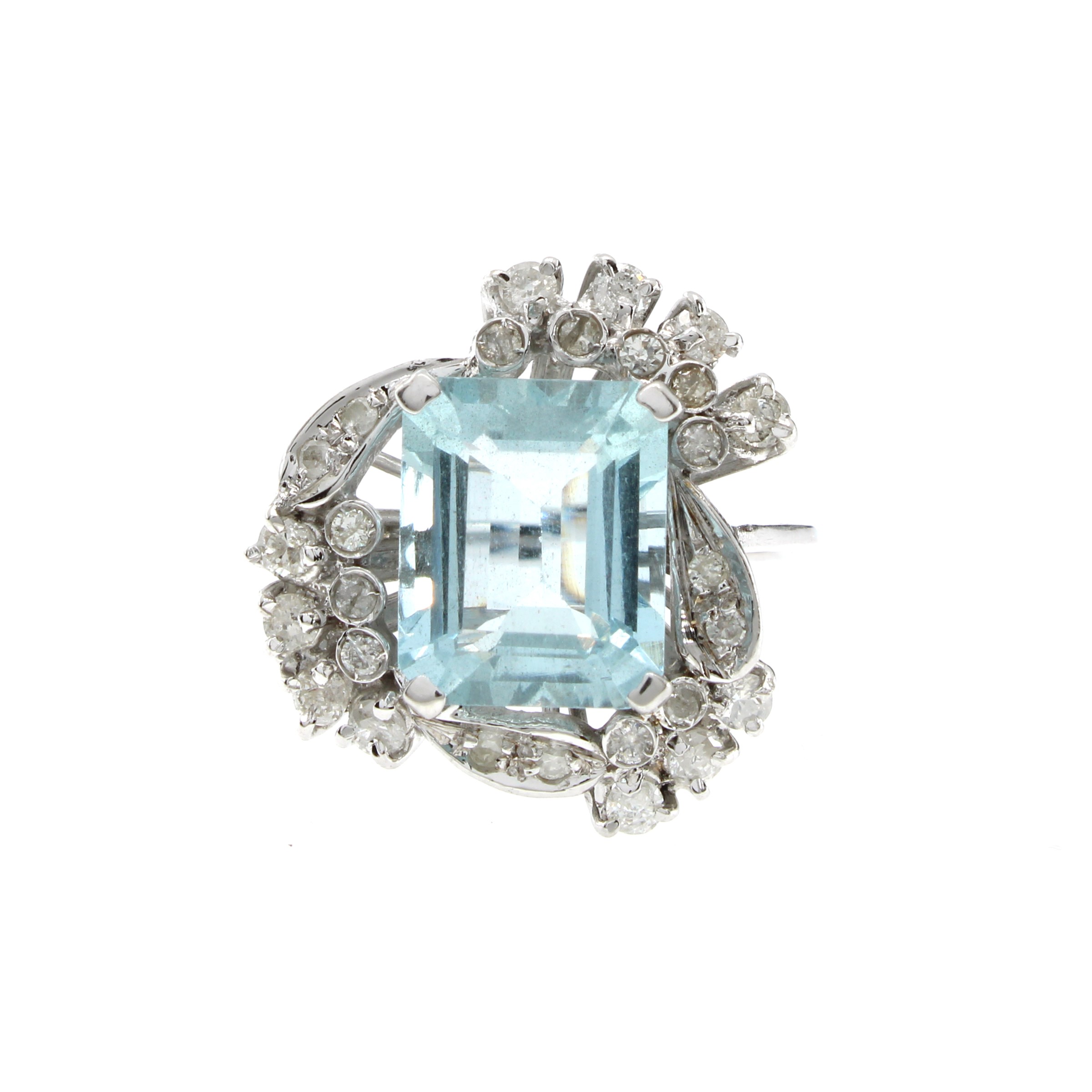 Anello in Oro Bianco 18kt con Acquamarina e Diamanti