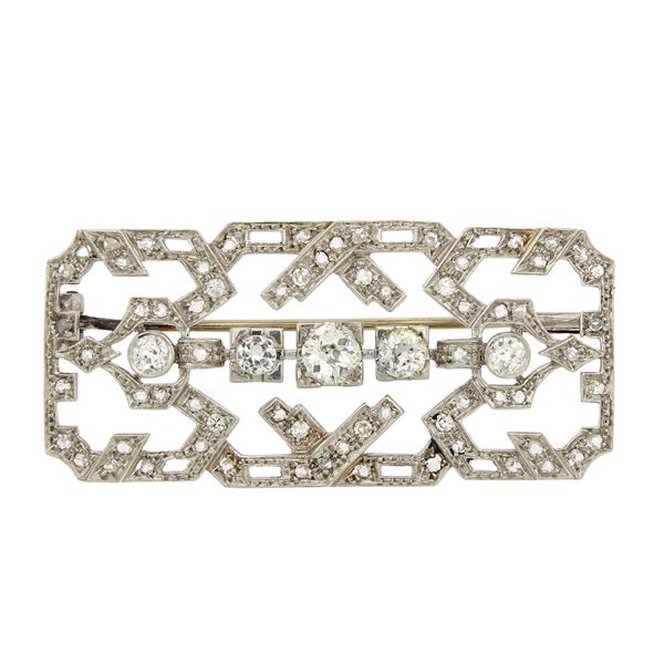 Spilla in platino e diamanti taglio brillante antico  (anni 30/40)  - Asta Gioielli e Orologi - Colasanti Casa d'Aste