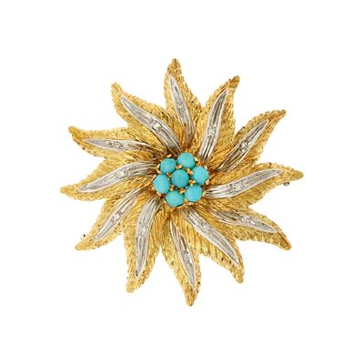 Spilla a Motivo Floreale in Oro a Due Colori 18kt