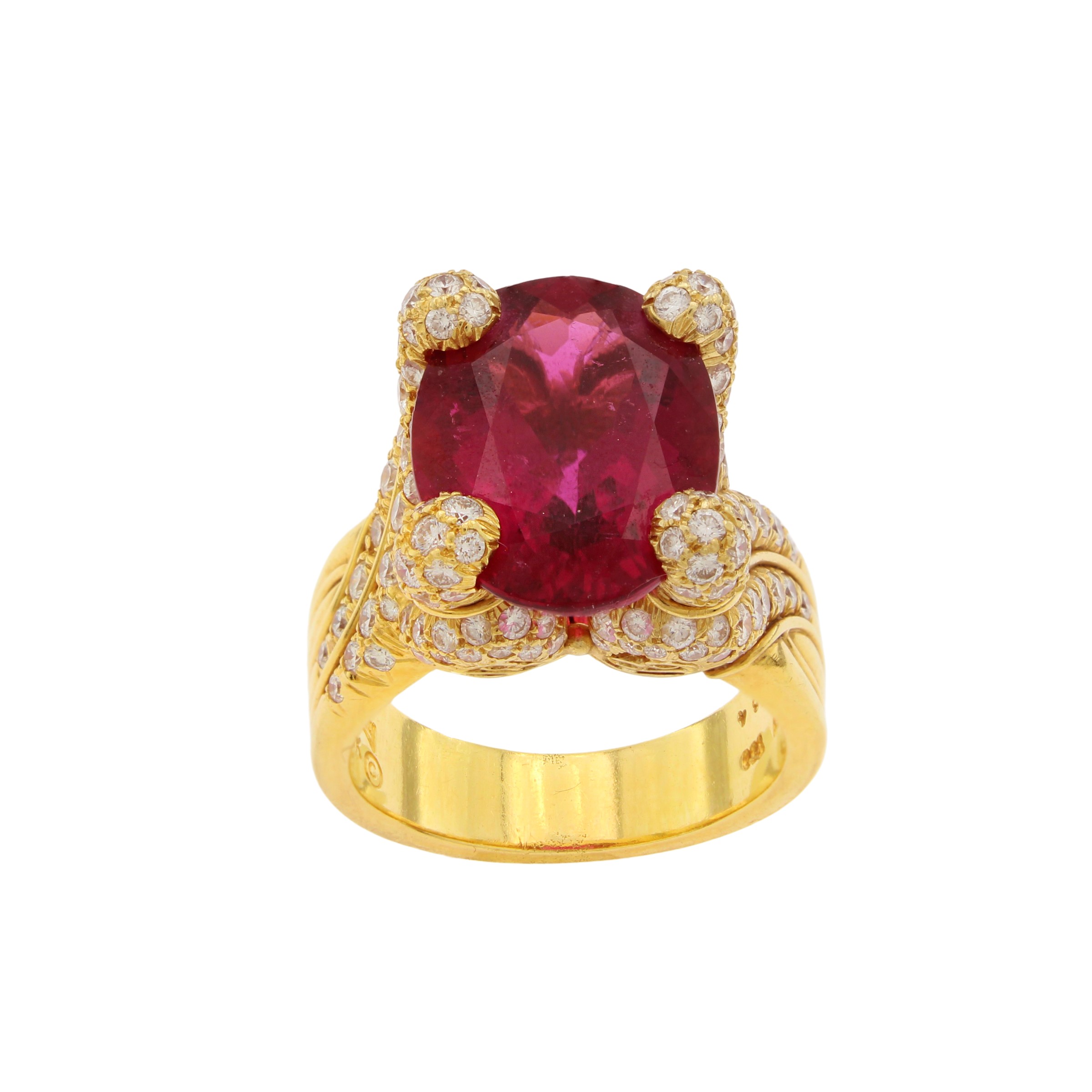 Anello in Oro Giallo 18kt Rubellite Naturale e Diamanti
