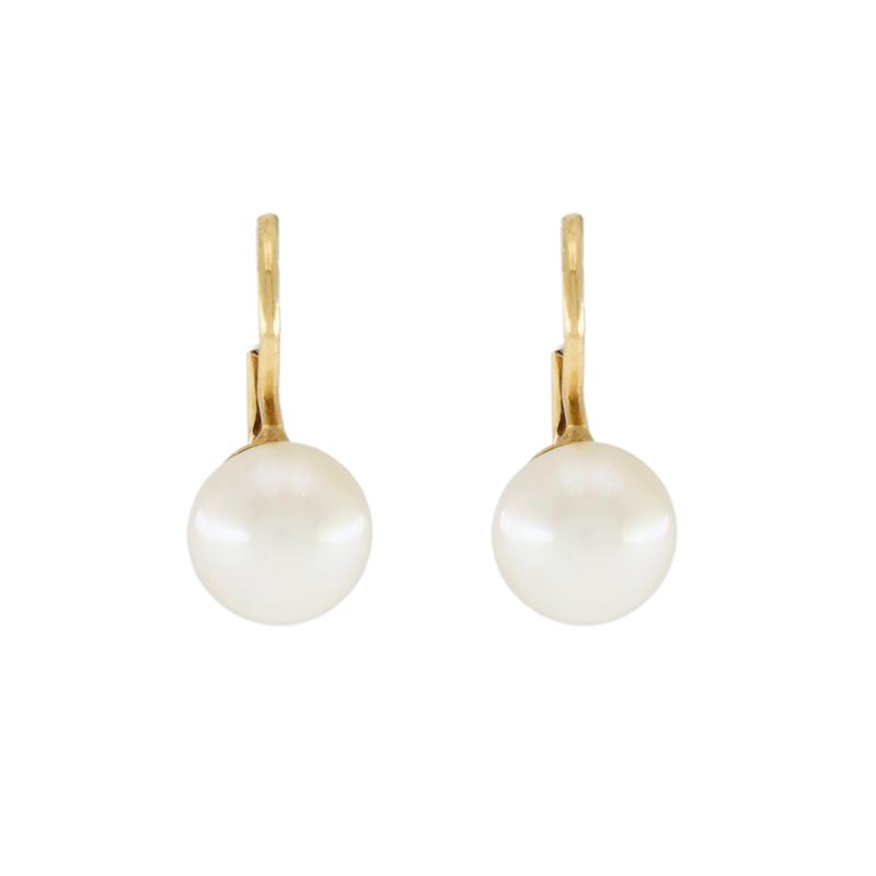 Orecchini a monachina in oro giallo 18kt e perle coltivate