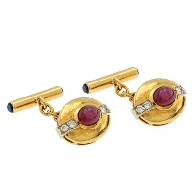 Gemelli in Oro Giallo 18kt Rubini, Diamanti e Zaffiri
