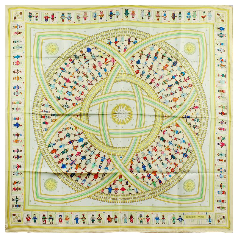 Hermes foulard vintage collezione Federation Internationale des Ligues des Droits de L'Homme