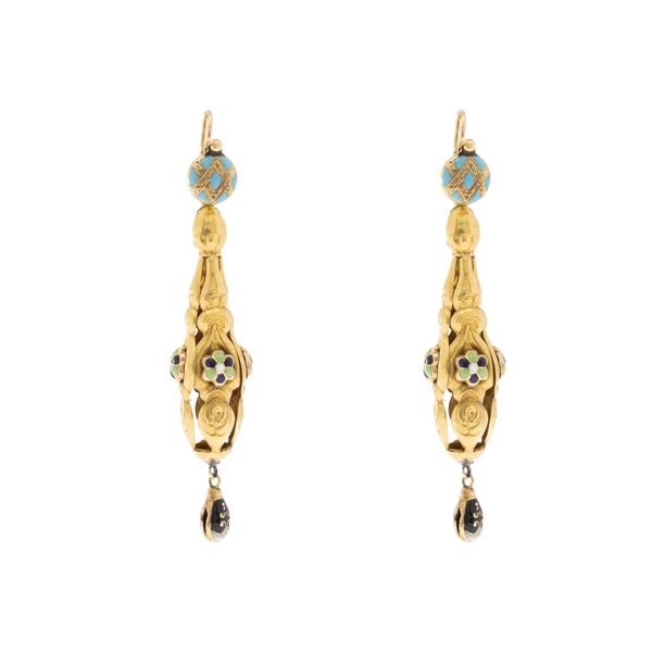 Bourbon earrings in low gold and polychrome enamel