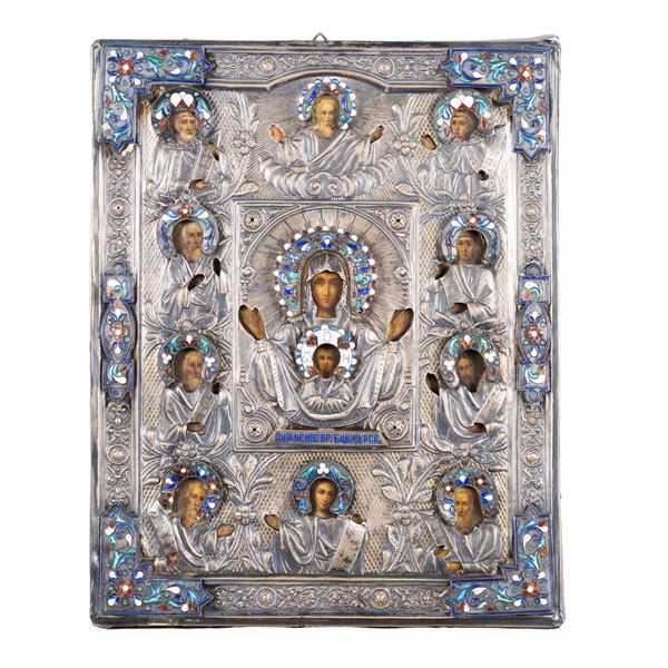 Icon with Silver Riza and polychrome enamels
