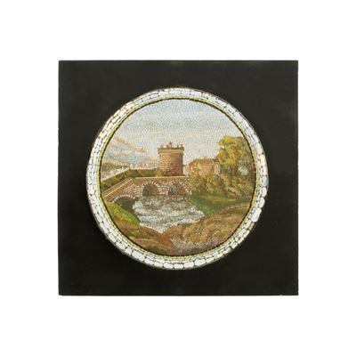 Placca in Micromosaico su Base in Nero del Belgio