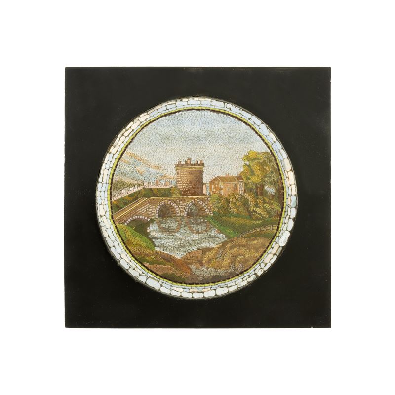 Placca in Micromosaico su Base in Nero del Belgio