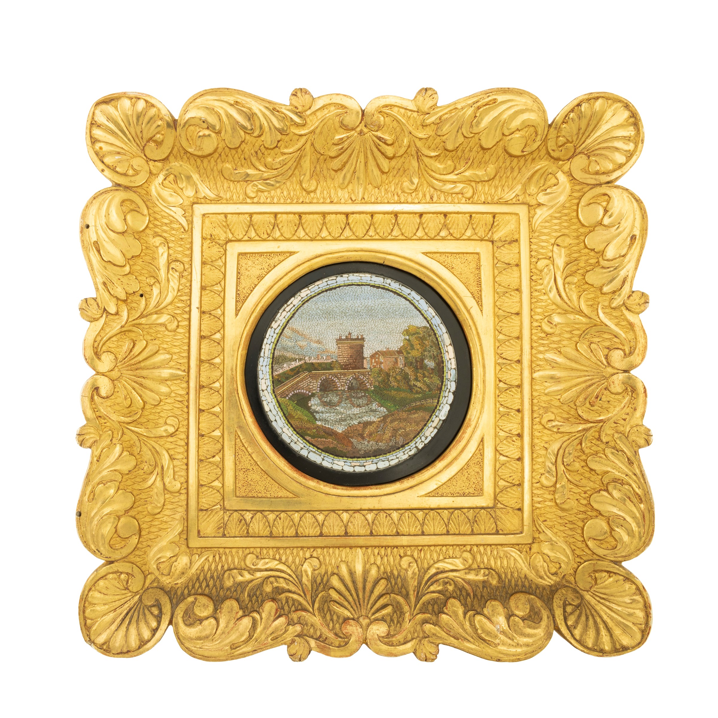 Placca in Micromosaico su Base in Nero del Belgio