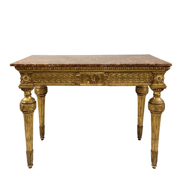 Console in legno dorato ed intagliato