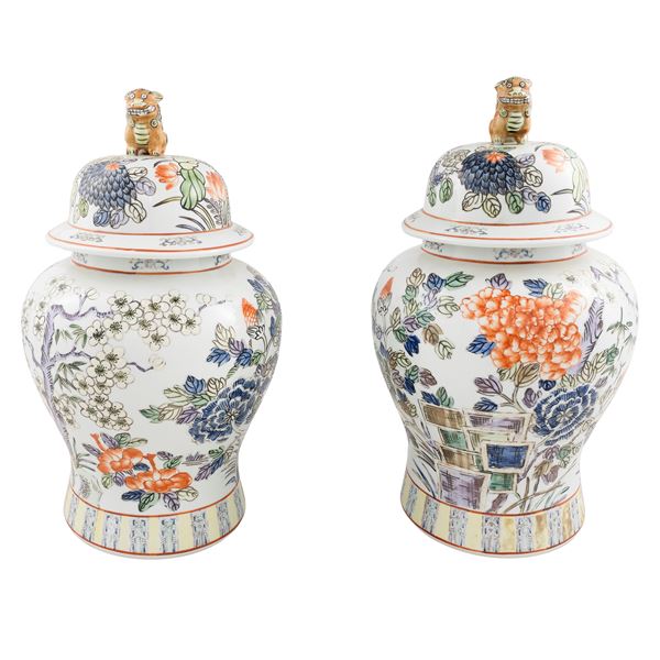 Pair of large Green Family porcelain vases