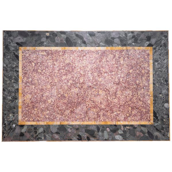 Rectangular top veneered in different marbles