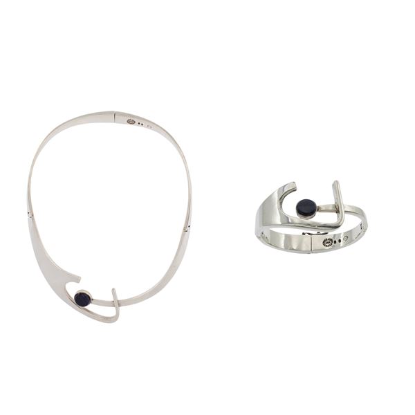 Golino e bracciale vintage in argento 925 con pietre dure