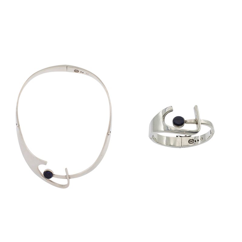 Golino e bracciale vintage in argento 925 con pietre dure