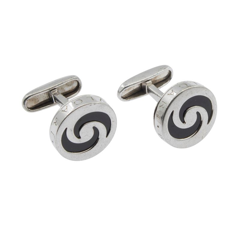 Bulgari gemelli tondi in argento 925 e onice nero