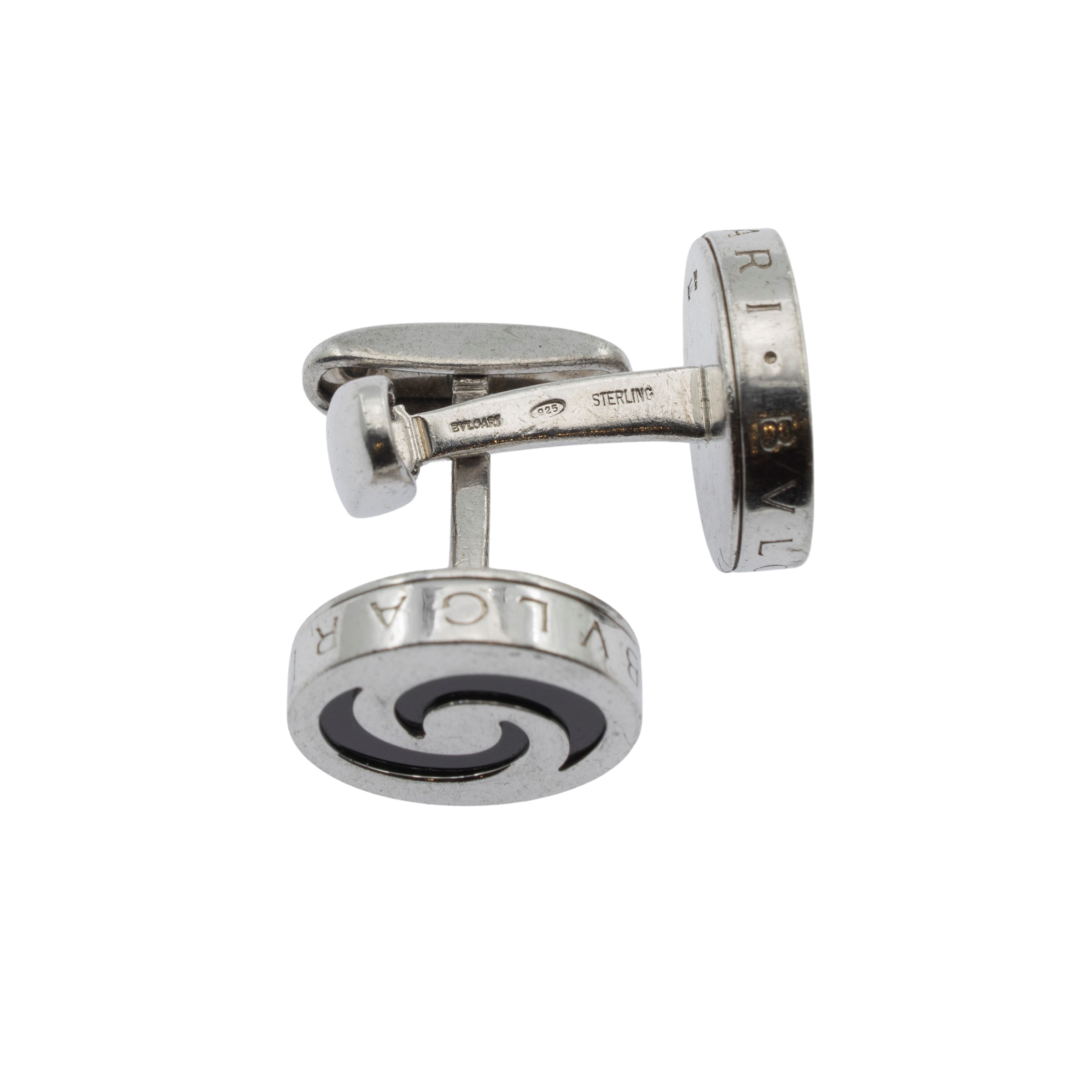 Bulgari gemelli tondi in argento 925 e onice nero