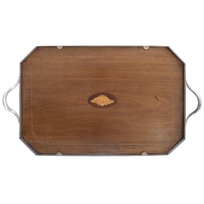 Vassoio in Metallo Argentato e Legno a Due Manici