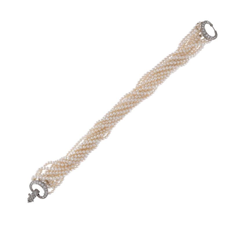 Bracciale a Torchon di Tredici Fili di Perle