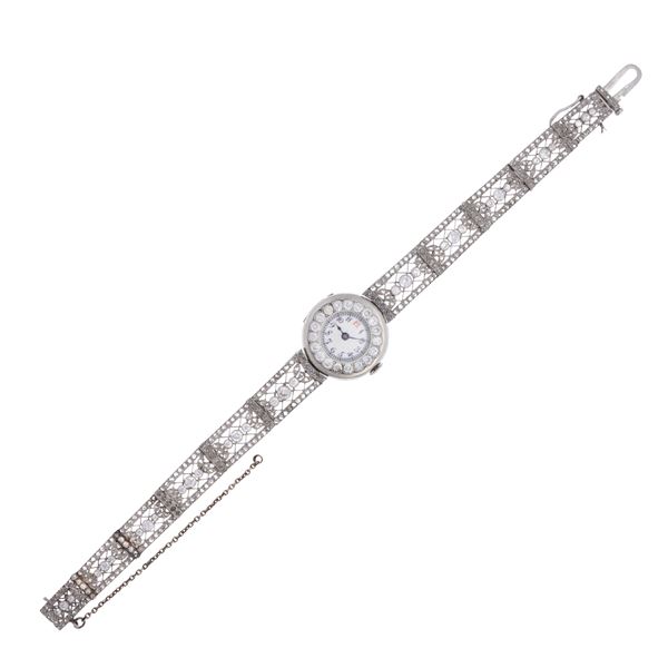 Bracciale orologio in platino e diamanti  (primi' 900)  - Asta Gioielli e Orologi - Colasanti Casa d'Aste