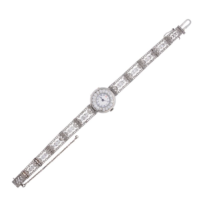 Bracciale Orologio in Platino e Diamanti