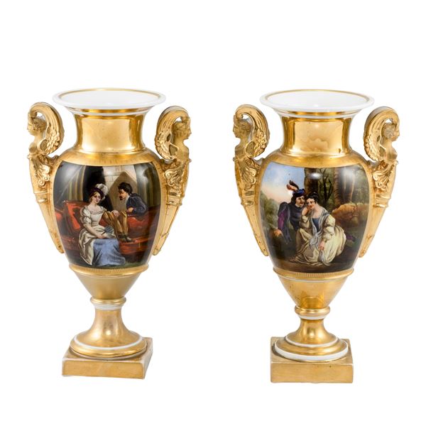 Coppia di vasi in porcellana policroma e dorata  (Francia, XIX - XX Sec.)  - Asta Dipinti Antichi e Fine Art - Colasanti Casa d'Aste