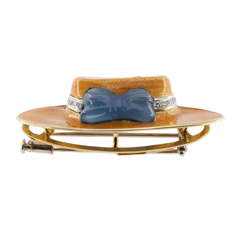 Gianni Carità spilla cappello in oro giallo 18kt e smalto policromo
